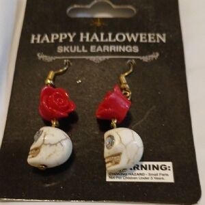 Skull Earrings - Red and White